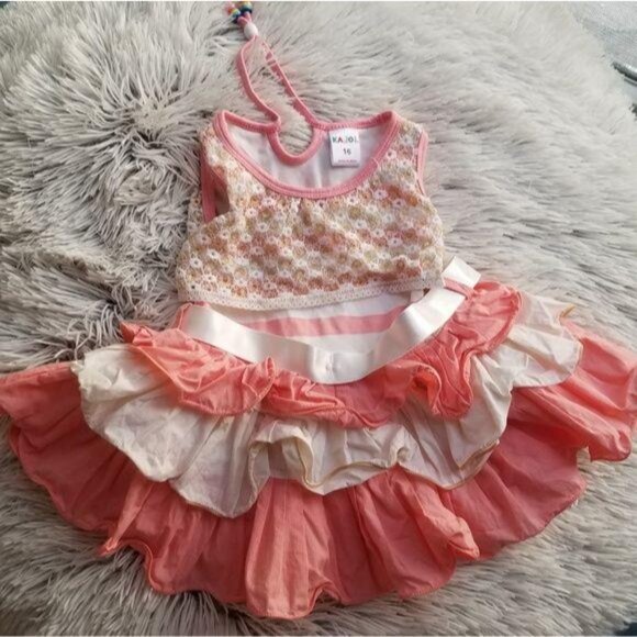 Girls Kajol Dress 16 With Lace & Ribbon Accents layered pretty Pink & White 3-9m - Picture 2 of 4